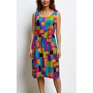 2/$30 Vintage 90s John Roberts Dress Colorful Bold Sleeveless Geometric Size 12